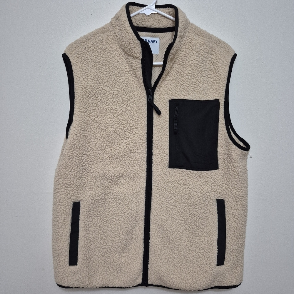NWOT Old Navy Men's Neutral Cream Teddy Vest - Size Medium - Picture 4 of 8